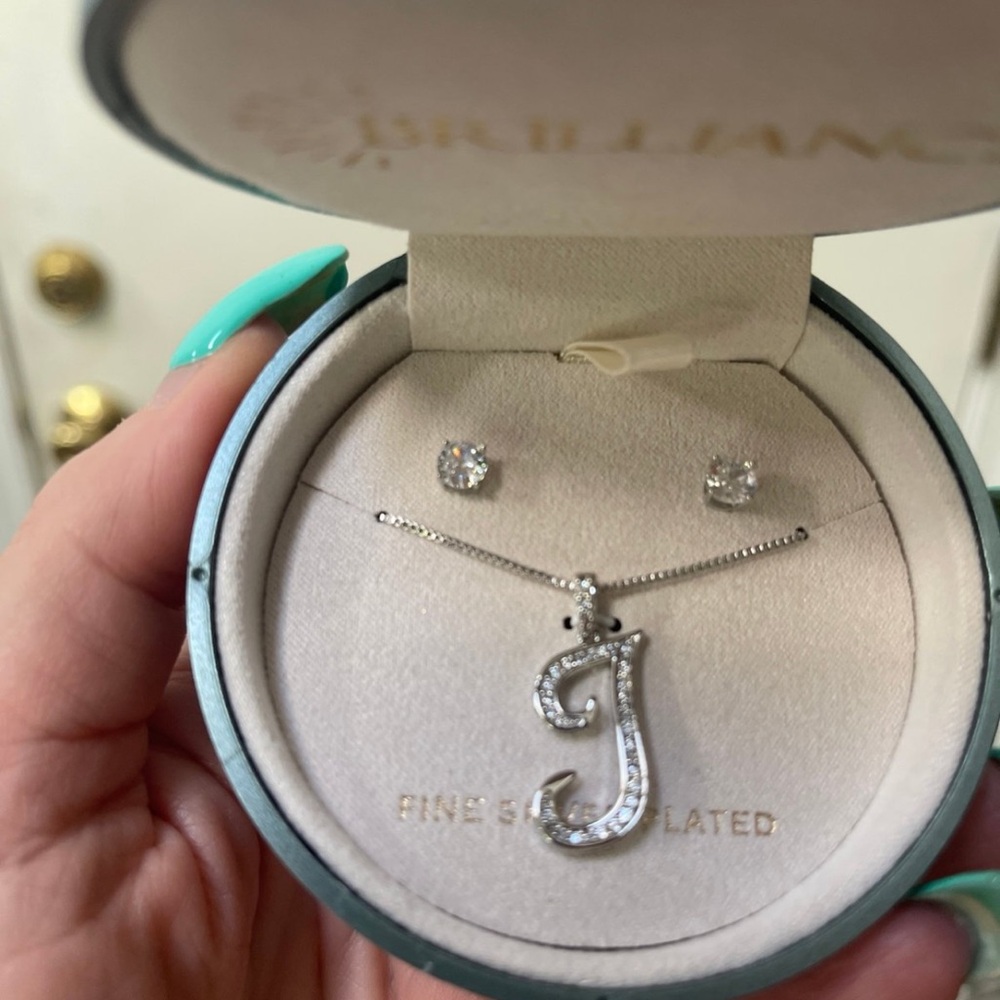 Kohl's Silver 'J' or T Initial Necklace and Earring Set